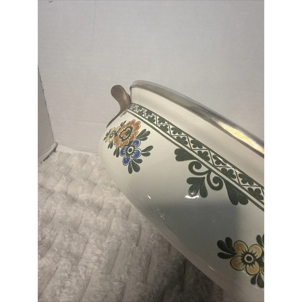 Vintage West Germany ASTA Enamelware Fissler Buffet Server Casserole Dish Floral